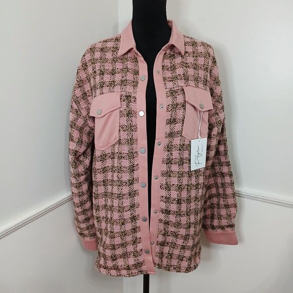 Pink Tweed Shacket Women's size L New With Tags - Picture 2 of 9